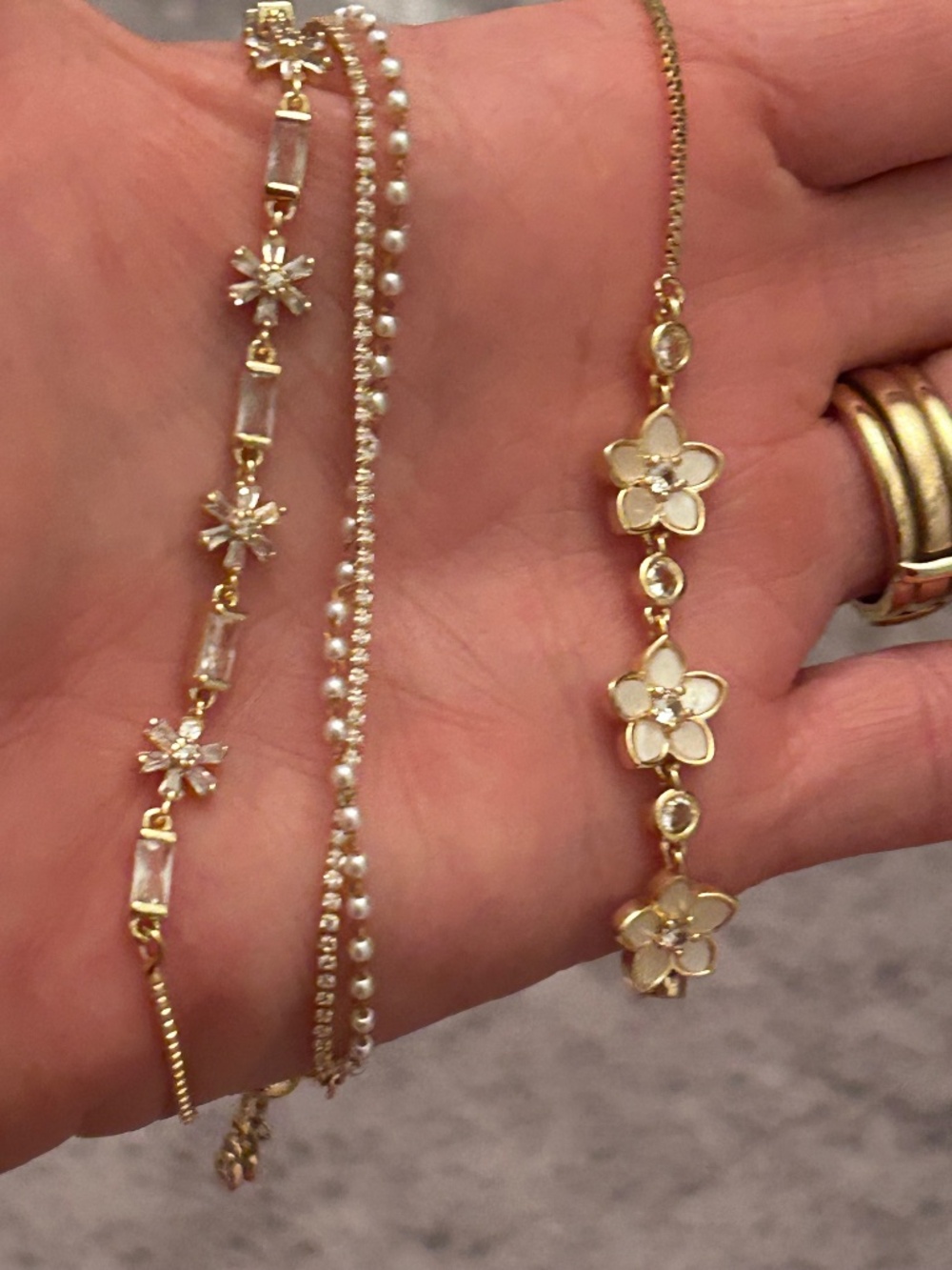 Three Arm Candy Los Angeles Bracelets Pearls and Enamel Flowers Luxe Collection - Picture 6 of 9